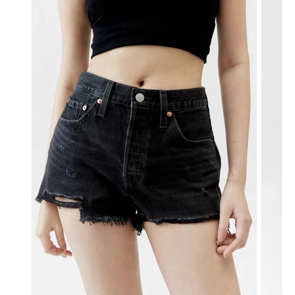 Levis Shorts Womens 25 Black Denim Jean Cutoff Big 501 Button Fly Festival Beach